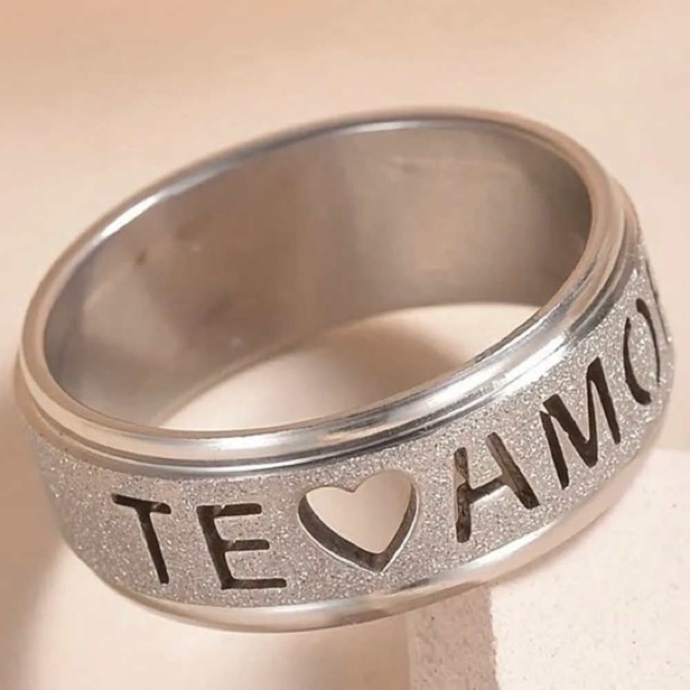 💖 Size 6 1/2 Hypoallergenic Stainless Steel Te Amo Band Ring NEW